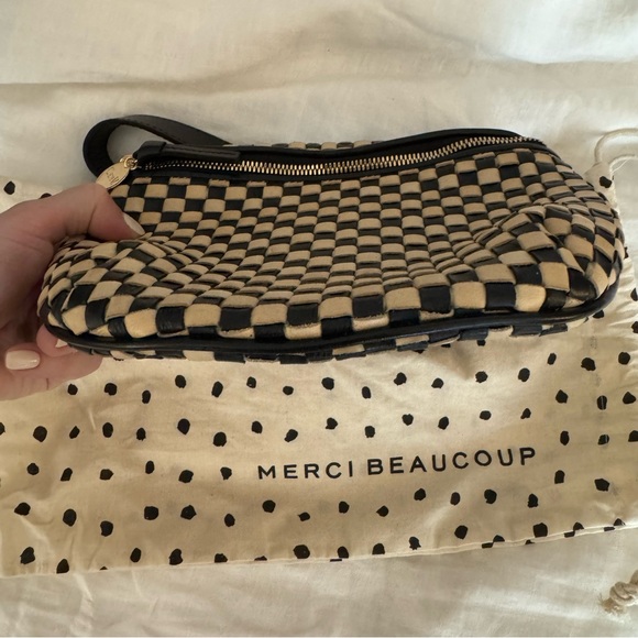 CLARE V black and cream woven checker fanny pack - Picture 6 of 9